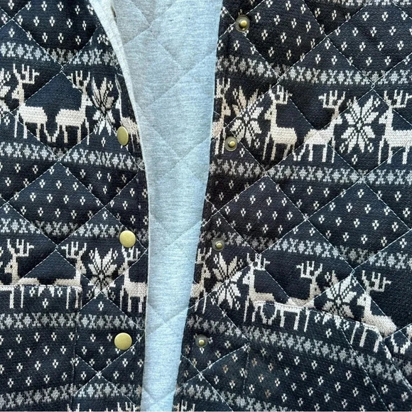 Free People Womens Jacket XS Black/Tan Sherpa Hood Reindeer Quilted - Picture 4 of 4